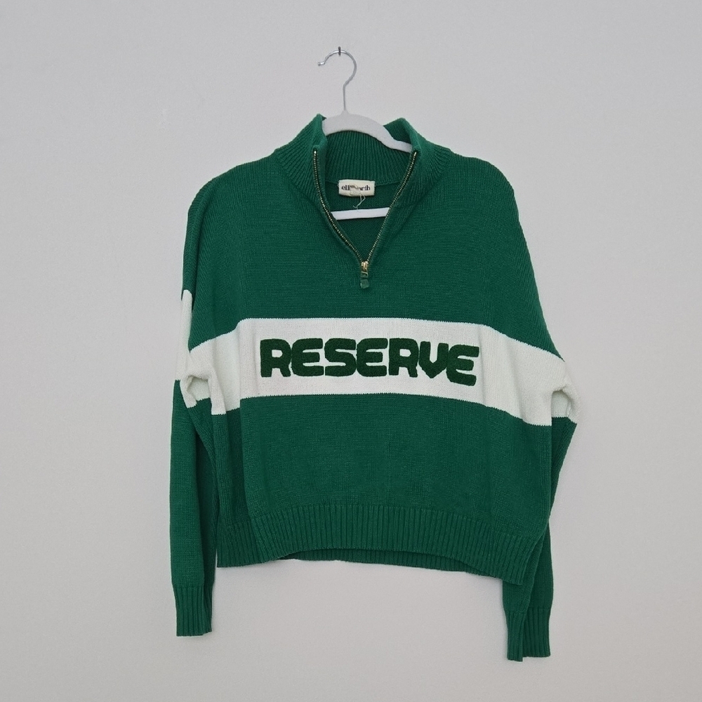 Ellsworth + Ivey Reserve Green and White Preppy Quarter Zip Pickleball Sweater S